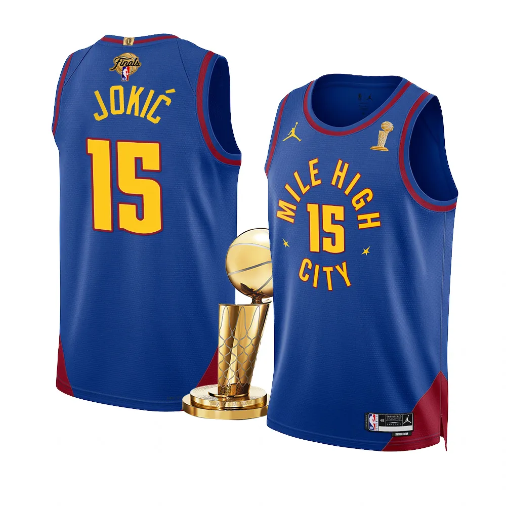 2023 NBA Finals Champions Denver Nuggets Nikola Jokic Jersey #15 Blue ...